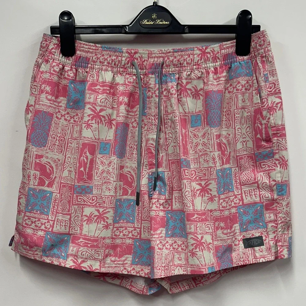 AFTCO Pink and Blue Tropical Swim Shorts L